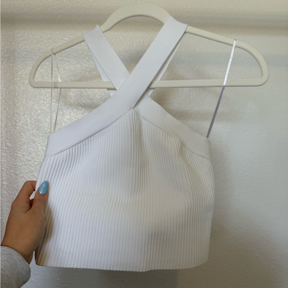 Sincerely Jules White Cross Neck Crop Top
